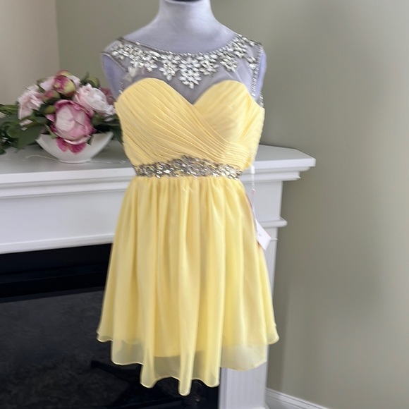Babyonline Jeweled Lemon Yellow Prom Mini Dress NWT - Picture 2 of 14